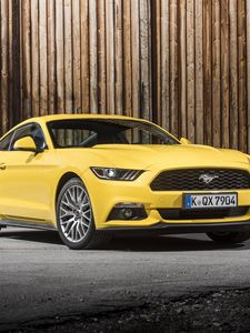 Превью обои ford, mustang, gt, eu-spec, желтый, вид сбоку