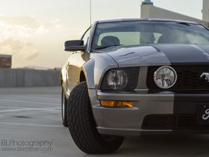 Превью обои ford mustang gt, ford, фара, вид спереди