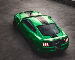 Превью обои ford mustang gt, ford, машина, зеленый, спорткар, вид сверху