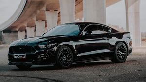 Превью обои ford mustang gt, ford mustang, ford, автомобиль, вид сбоку, черный