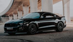 Превью обои ford mustang gt, ford mustang, ford, автомобиль, вид сбоку, черный