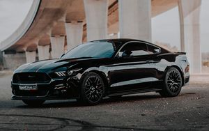 Превью обои ford mustang gt, ford mustang, ford, автомобиль, вид сбоку, черный