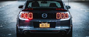 Превью обои ford mustang gt, ford mustang, вид сзади, фары