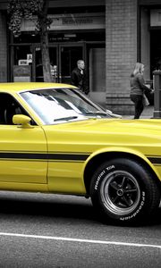 Превью обои ford mustang, gt, muscle car, желтый, вид сбоку