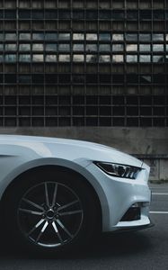 Превью обои ford mustang, колесо, фара, белый