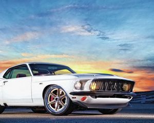 Превью обои ford mustang, muscle car, белый, вид сбоку