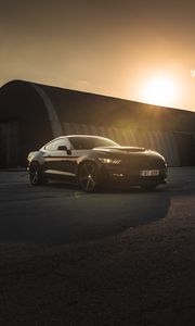 Превью обои ford mustang, mustang, автомобиль, спорткар, черный, вид сбоку, закат