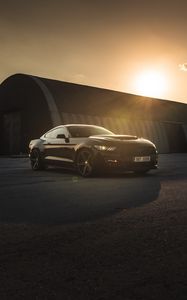 Превью обои ford mustang, mustang, автомобиль, спорткар, черный, вид сбоку, закат