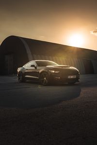 Превью обои ford mustang, mustang, автомобиль, спорткар, черный, вид сбоку, закат