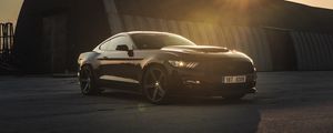 Превью обои ford mustang, mustang, автомобиль, спорткар, черный, вид сбоку, закат