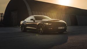 Превью обои ford mustang, mustang, автомобиль, спорткар, черный, вид сбоку, закат