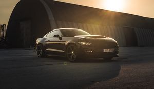 Превью обои ford mustang, mustang, автомобиль, спорткар, черный, вид сбоку, закат