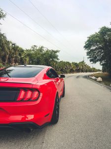 Превью обои ford mustang, mustang, автомобиль, красный, дорога, поворот