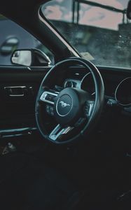 Превью обои ford mustang, mustang, автомобиль, руль, салон