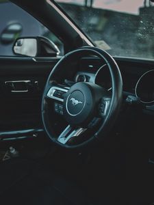 Превью обои ford mustang, mustang, автомобиль, руль, салон