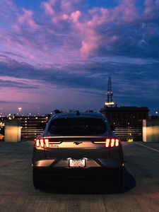 Превью обои ford mustang, mustang, автомобиль, серый, вид сзади