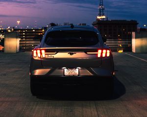 Превью обои ford mustang, mustang, автомобиль, серый, вид сзади