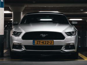 Превью обои ford mustang, mustang, автомобиль, белый, вид спереди