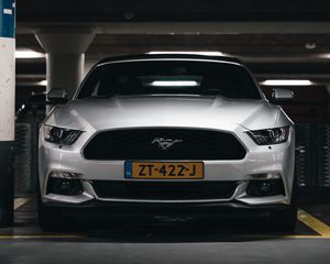 Превью обои ford mustang, mustang, автомобиль, белый, вид спереди
