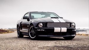 Превью обои ford mustang, mustang, автомобиль, маслкар, черный, дорога