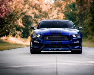 Превью обои ford mustang, mustang, автомобиль, синий, дорога