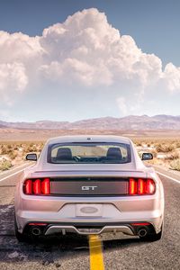 Превью обои ford mustang, mustang gt, mustang, облака, дорога