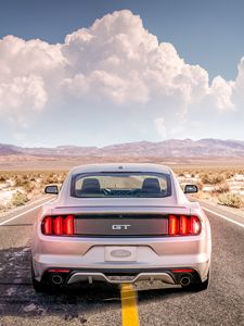 Превью обои ford mustang, mustang gt, mustang, облака, дорога