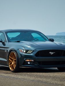 Превью обои ford, mustang, se1, синий, вид сбоку