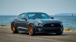 Превью обои ford, mustang, se1, синий, вид сбоку