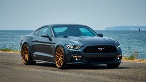 Превью обои ford, mustang, se1, синий, вид сбоку