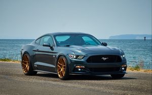 Превью обои ford, mustang, se1, синий, вид сбоку