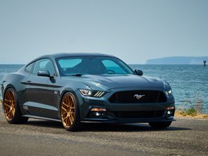 Превью обои ford, mustang, se1, синий, вид сбоку