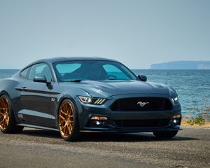 Превью обои ford, mustang, se1, синий, вид сбоку