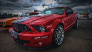 Превью обои ford mustang shelby gt500, ford mustang, красный, спорткар, hdr