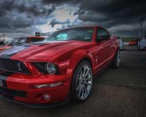 Превью обои ford mustang shelby gt500, ford mustang, красный, спорткар, hdr