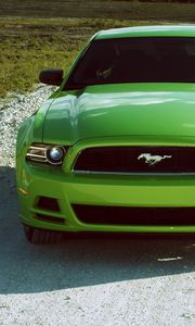 Превью обои ford mustang v6, ford mustang, лаймовый, зеленый, вид спереди