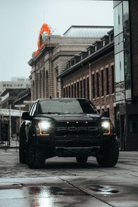 Превью обои ford raptor, ford, автомобиль, внедорожник, черный, дорога