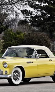 Превью обои ford, thunderbird, 1955, желтый, вид сбоку