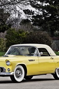 Превью обои ford, thunderbird, 1955, желтый, вид сбоку