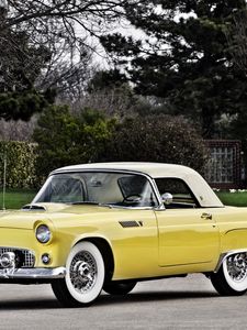 Превью обои ford, thunderbird, 1955, желтый, вид сбоку