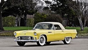 Превью обои ford, thunderbird, 1955, желтый, вид сбоку