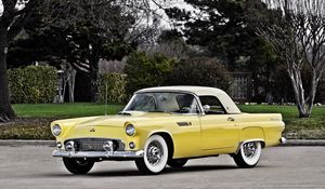 Превью обои ford, thunderbird, 1955, желтый, вид сбоку