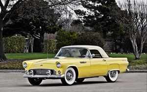 Превью обои ford, thunderbird, 1955, желтый, вид сбоку