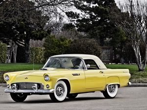 Превью обои ford, thunderbird, 1955, желтый, вид сбоку