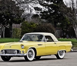 Превью обои ford, thunderbird, 1955, желтый, вид сбоку