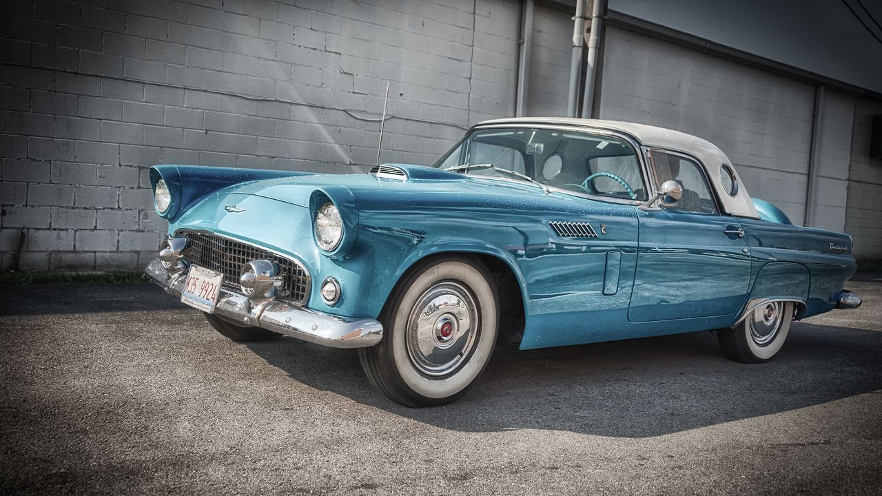 Обои ford, thunderbird, 1956, голубой, вид сбоку