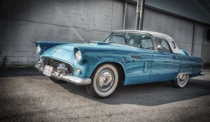 Превью обои ford, thunderbird, 1956, голубой, вид сбоку