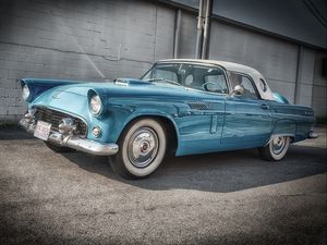 Превью обои ford, thunderbird, 1956, голубой, вид сбоку