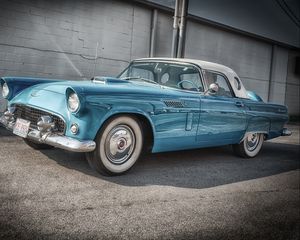 Превью обои ford, thunderbird, 1956, голубой, вид сбоку