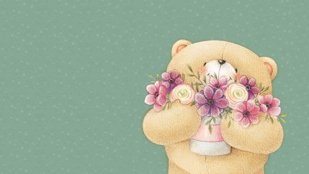 Обои forever friends deckchair bear, мишка, цветы, арт